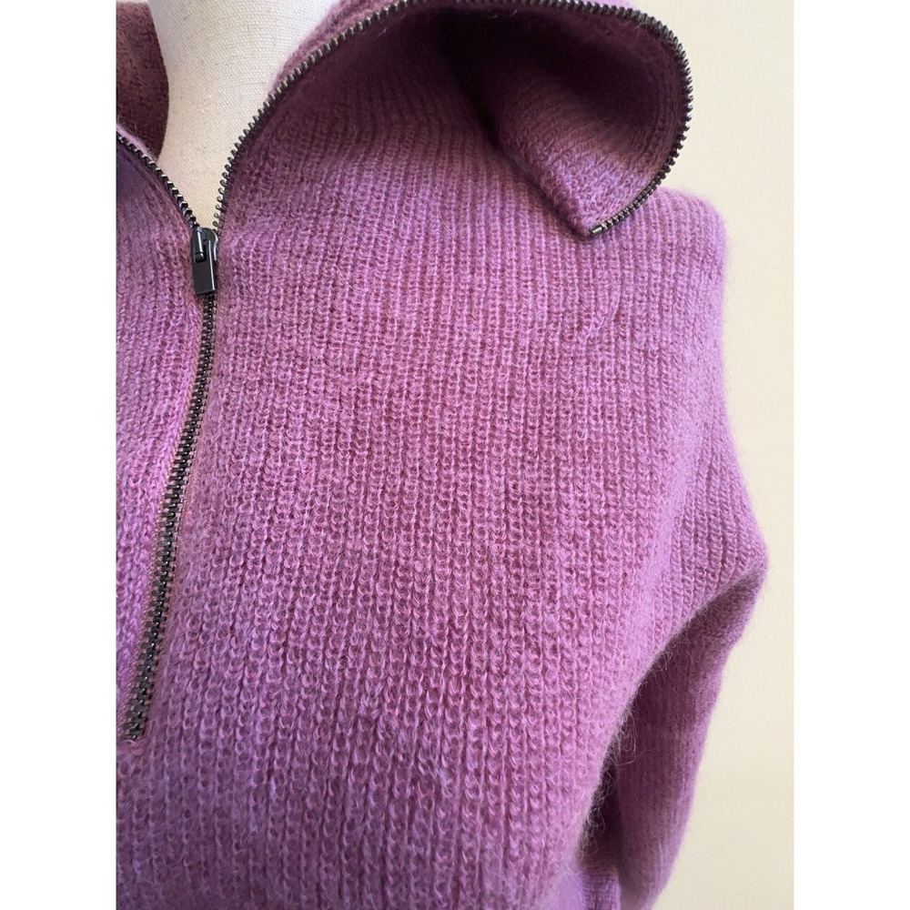 $475 VINCE Half-Zipped Ribbed Wool Mohair Blend Pullover Sweater In Camelia - Picture 4 of 10